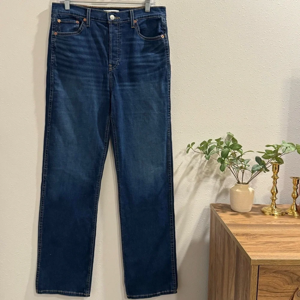 RE/DONE NWT 29 Deep Faded Blue 90s High Rise Loose Jeans Button Front Casual - Picture 2 of 10